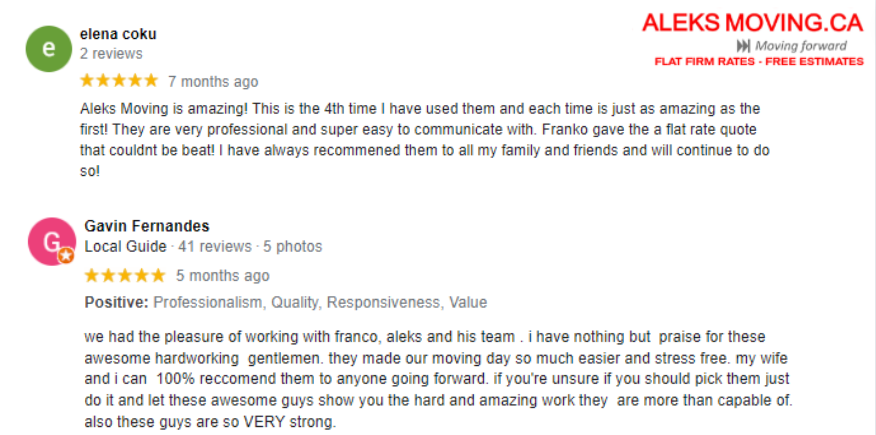 Kitchener Movers Testimonials