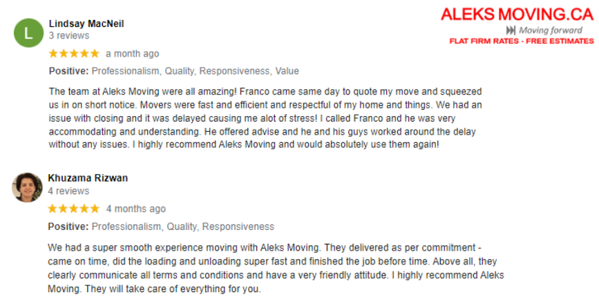 Moving Companies in Etobicoke Testimonials