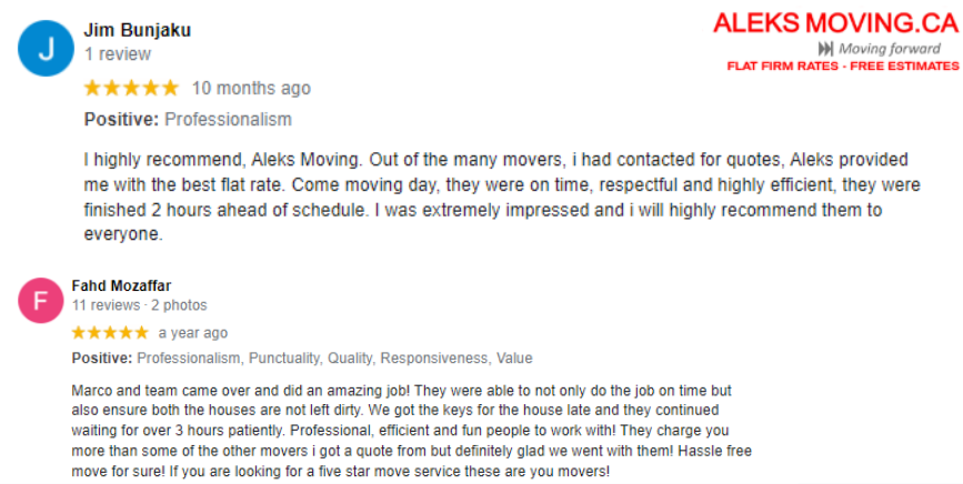 Short Notice Moving Testimonials