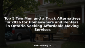 Movers carrying sofa and boxes during Ontario move