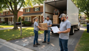 Ontario movers loading boxes outside home