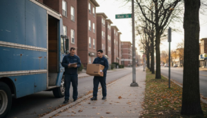 Moving truck and workers on Ontario street