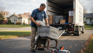 Mover packing antique chair in Ontario