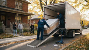 Ontario movers loading moving truck at duplex