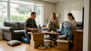 Ontario family sorting items for moving