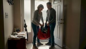 Couple packing bags for fast relocation