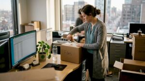 Employee packing box for Ontario office move