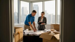 Movers and manager planning in corner office