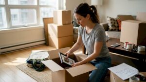 Woman packing for urgent same-day move