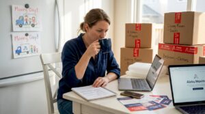 Woman planning Ontario move at kitchen table
