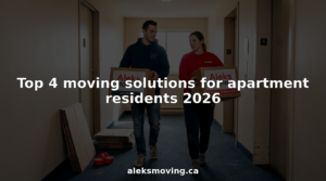 Couple carrying moving boxes in apartment hallway