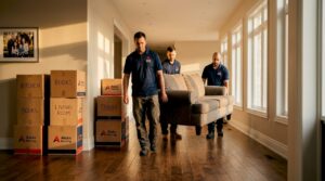Ontario movers carrying sofa in apartment