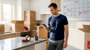 Person reviewing moving day plan on phone