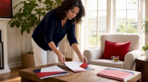 Person reviewing moving company brochures