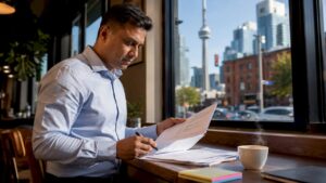 Man reviewing office move regulations documents
