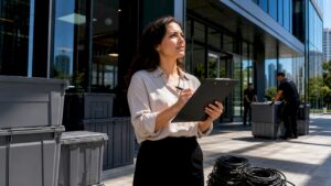 Logistics coordinator preparing office move checklist