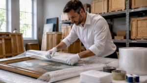 Professional wrapping painting in packing facility