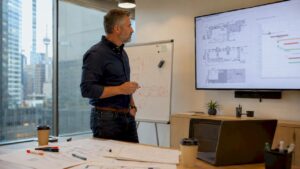 Office manager reviewing phased move plans