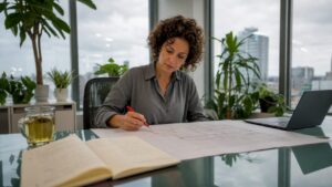 Project manager reviewing office move plans
