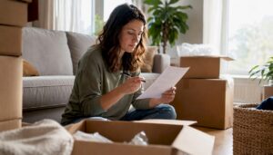 Person checking moving inventory list at home