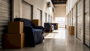 Interior of climate-controlled storage facility corridor