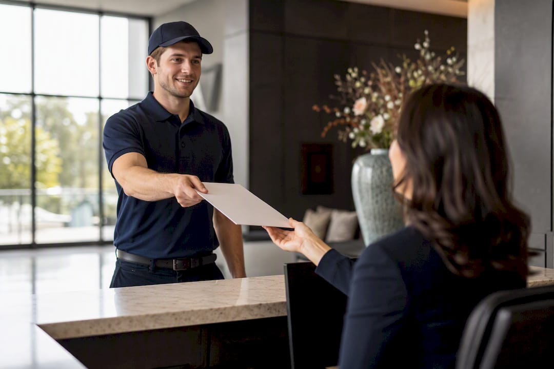 Hand delivering blank certificate at condo reception