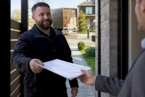 Mover handing certificate of insurance folder