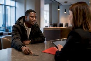 Newcomer reviewing banking options in Windsor