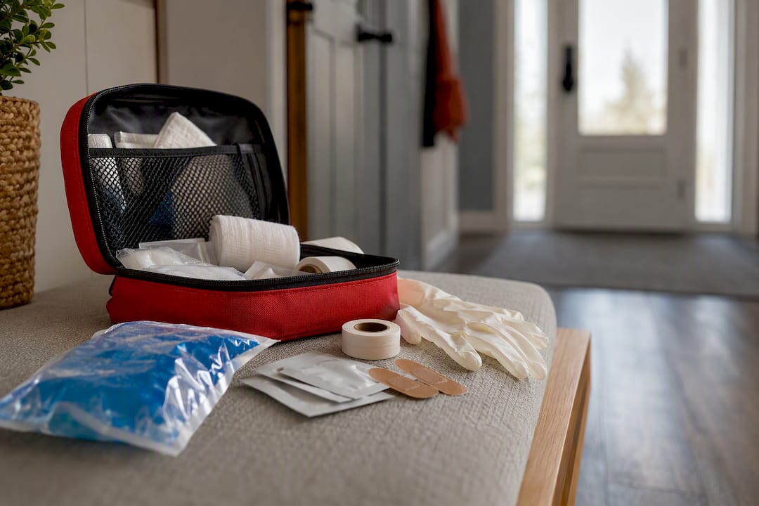 First aid supplies ready for moving day