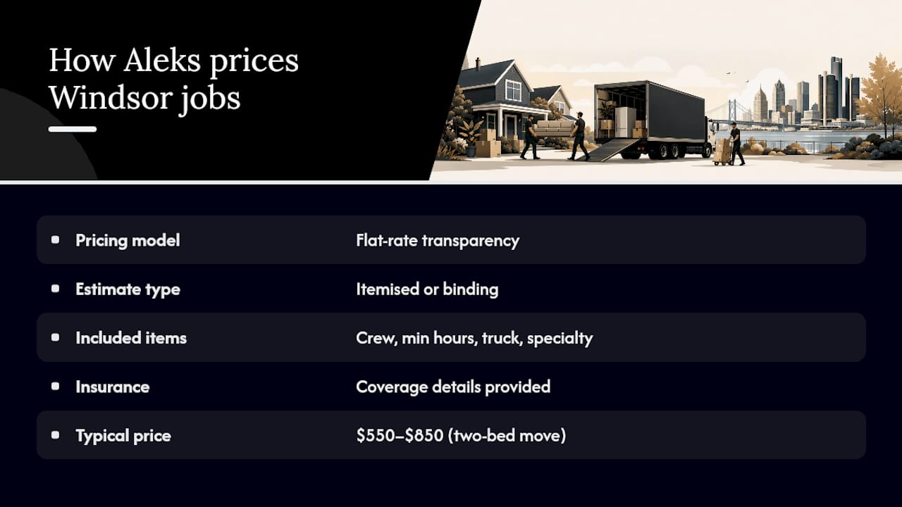 How Aleks Moving prices Windsor jobs to avoid surprises — overview diagram