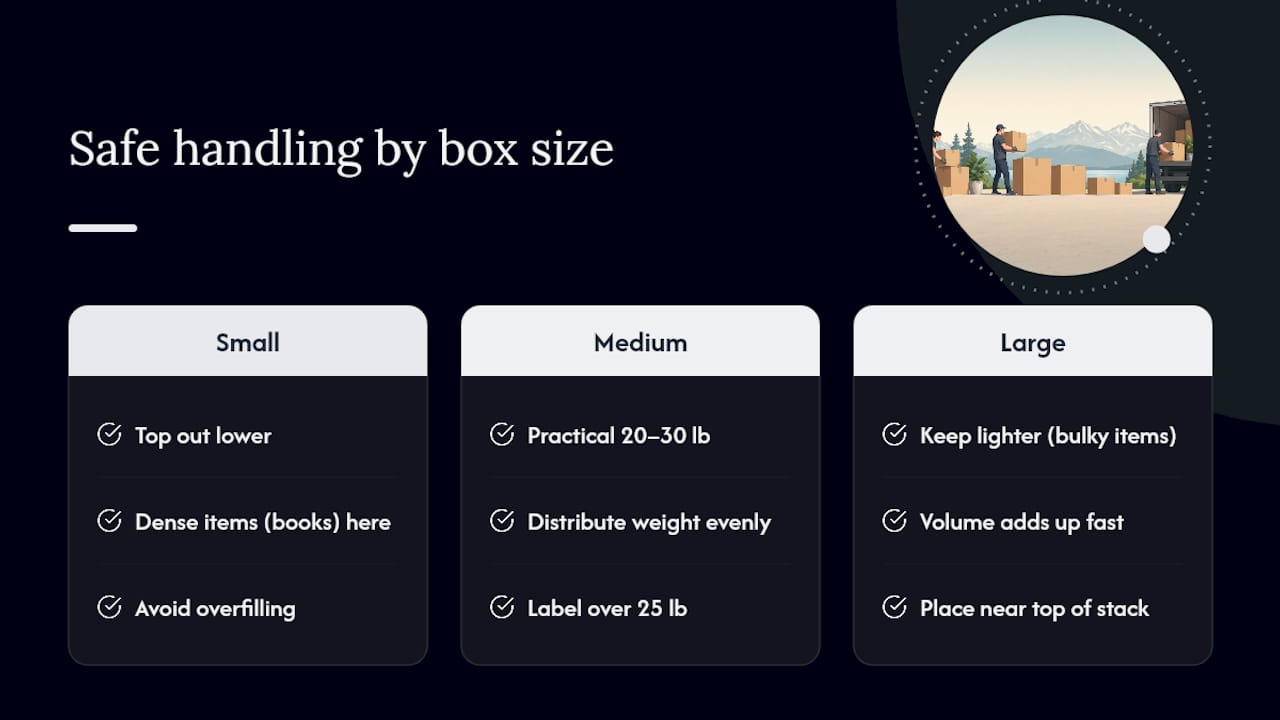 Safe weight ranges for moving box sizes
