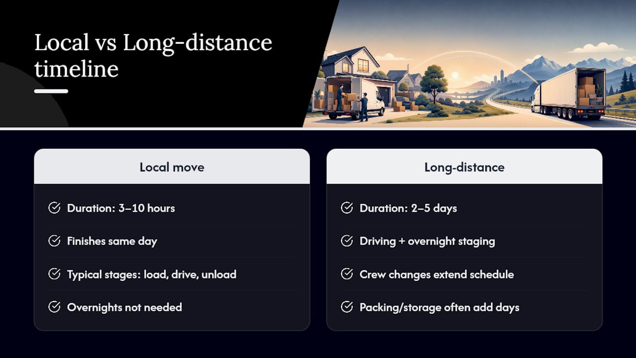 Long-distance move timeline from hours to days