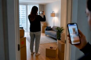 Homeowner recording a moving quote walkthrough
