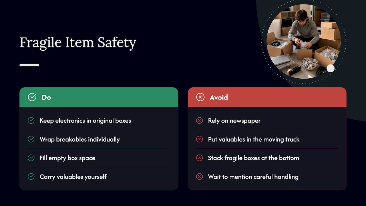 Safety tips for moving valuable or fragile items — overview diagram
